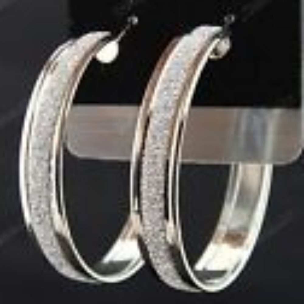 Silver Tone Frosted Hoop Earrings